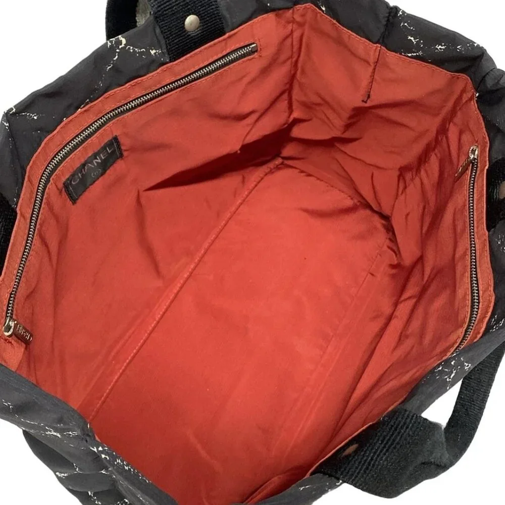 CHANEL Old Travel Line - Black Gray Nylon Cotton Tote Bag 337-042825 - Picture 9 of 10